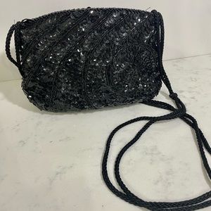 Vintage black beaded clutch